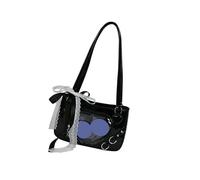 Bolso de hombro con lazos de encaje inspirado en Japón, dulce y elegante, de pequeña capacidad, para personas que se mueven en tendencias, a la moda, Black, One Size
