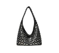 Bolso de hombro con remaches de punto redondo for mujer, bolso tipo cubo, Color sólido, axila(Black)