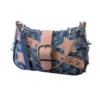 Bolso de hombro creativo con diseño de estrellas para mujer, estilo retro, bolso cruzado de trabajo, accesorios punk, Tablero de ajedrez azul, One Size