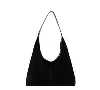 Bolso de hombro de ante marrón para mujer, bolso hobo holgado, bolsa de gamuza suave, bolso versátil para el trabajo, escuela, viajes, uso diario, Black, 39CM