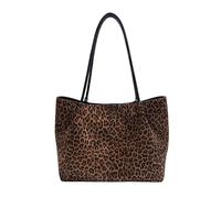 Bolso de hombro de ante sintético para mujer y niña, bolso de hombro simple para la escuela, trabajo, compras, viajes, uso diario, leopardo marrón, 14.57*5.31*9.65inch
