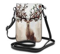 Bolso de Hombro de Cuero PU, Beautiful City Sky Line Fashion Lady Cell Phone Purse Crossbody con Correa Ajustable Ciervo con astas de árbol