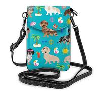 Bolso de Hombro de Cuero PU, Beautiful City Sky Line Fashion Lady Cell Phone Purse Crossbody con Correa Ajustable Dachshund Dog Bento