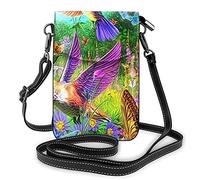 Bolso de Hombro de Cuero PU, Primavera Floral Mariposa colibrí Moda Dama teléfono Celular Monedero Bandolera con Correa Ajustable