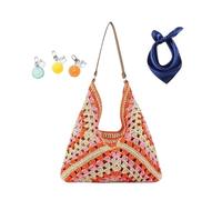 Bolso de hombro de ganchillo de verano, bolso plegable vintage for viajes, bolso de playa Hobo de paja for mujer, bolso de mano tejido(Orange)