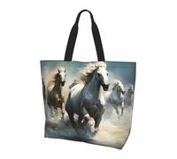 Bolso de hombro de gran capacidad para mujer, diseño de caballos corriendo salvajes en el río, bolso de mano versátil para ir de compras y viajes