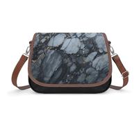 Bolso de hombro de mármol texturizado negro para mujer, bandolera de piel ajustable y extraíble, bolsas manos libres