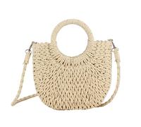 Bolso de hombro de paja creativo y funcional con cordón cruzado para mujer que abraza la comodidad y los estilos, forro suave y espacioso, beige, One Size