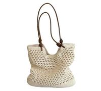 Bolso de hombro de paja de gran capacidad, hecho a mano, bolso de hombro tejido hecho a mano, bolso bohemio para mujer, uso diario y vocación, beige, 14.57 x 0.39 x 13.78 inch