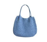 Bolso de hombro de paja for vacaciones junto al mar, bolso informal de verano for mujer, for ir al trabajo(Blue)