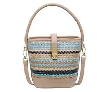 Bolso de hombro de paja para mujer, bolso de hombro tejido de color de contraste con correa desmontable, mini bolso grande para viajes al aire libre, playa, compras, trabajo, uso diario, Khaki, 10*16