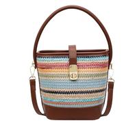 Bolso de hombro de paja para mujer, bolso de hombro tejido de color de contraste con correa desmontable, mini bolso grande para viajes al aire libre, playa, compras, trabajo, uso diario, Brown, 10*16