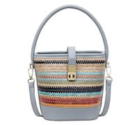 Bolso de hombro de paja para mujer, bolso de hombro tejido de color de contraste con correa desmontable, mini bolso grande para viajes al aire libre, playa, compras, trabajo, uso diario, Blue, 10*16
