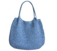 Bolso de hombro de paja para mujer, espacioso y de gran capacidad, para viajes y estilos cotidianos, bolso de hombro para mujer, Blue, One Size