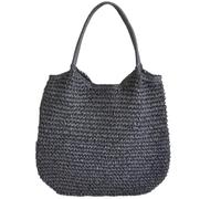 Bolso de hombro de paja para mujer, espacioso y de gran capacidad, para viajes y estilos cotidianos, bolso de hombro para mujer, Black, One Size