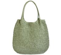Bolso de hombro de paja para mujer, espacioso y de gran capacidad, para viajes y estilos cotidianos, Green, One Size