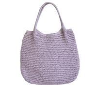 Bolso de hombro de paja para mujer, espacioso y de gran capacidad, para viajes y estilos cotidianos, Purple, One Size