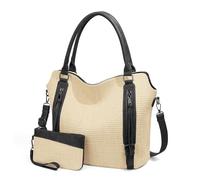 Bolso de hombro de paja para mujer, gran capacidad, bolso de hombro casual para compras, trabajo, citas, uso diario para viajes y trabajo diario, Black, 320*105*205mm/12.6*4.13*8.07inch
