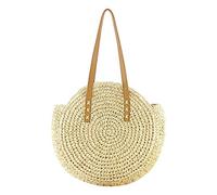 Bolso de Hombro de Paja Redondo Tejido a Mano Mujer de Verano Ratán Playa de paja Bandolera Bolso Informal Grande con Cremallera para Estilo Boho Viajes, Fechas y Vacaciones