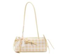 Bolso de hombro de piel sintética con correa larga para mujer, con lazo, a cuadros, con colgante de amor, bolsa rectangular, color sólido para fiestas y uso diario, Amarillo, 11.81 x 3.94 x 4.72
