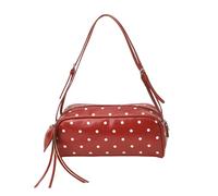 Bolso de hombro de piel sintética con lunares para mujer, gran capacidad, versátil, correa ajustable, diseño de lunares, para viajes, citas, compras, Red, 11.02x4.53x3.15(inch)