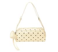 Bolso de hombro de piel sintética con lunares para mujer, gran capacidad, versátil, correa ajustable, diseño de lunares, para viajes, citas, compras, beige, 11.02x4.53x3.15(inch)