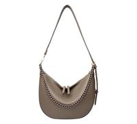 Bolso de hombro de piel sintética de color sólido con cremallera y cadena de moda, correa ajustable para la escuela, el trabajo, viajes, Khaki, 400.00x250.00x150.00mm/15.75x9.84x5.91inch