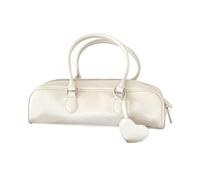 Bolso de hombro de piel sintética de moda con delicado colgante de oído, decoración de viaje, bolso de mano casual para mujeres y niñas, White, One Size