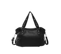 Bolso de hombro de piel sintética para mujer, de gran capacidad, para motocicleta, color sólido, versátil, con cadena, para viajes al aire libre, trabajo, Black, 15.75 x 5.91 x 10.24 inches