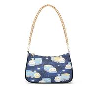 Bolso de hombro de poliéster de gran capacidad, bolsa de cadena dorada para mujer Train under The Starry Sky de 7.1 x 11 x 2.8 pulgadas, salidas diarias
