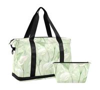 Bolso de hombro grande impermeable con flor de lirio verde menta, lirio, verde pastel, 1 tamaño, Calla Fleur de Lys colores pastel verde menta, taille único, Calla Fleur de Lys Colores Pastel Verde