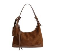 Bolso de hombro holgado de gamuza sintética para mujer con cremallera y asa superior para viajes, compras, uso diario, marrón claro, 300*90*170mm