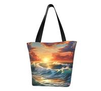 Bolso de hombro ligero con estampado de atardecer y océano, bolso de mano de moda, para viajes, trabajo, accesorio funcional