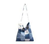 Bolso De Hombro Lona con Patchwork Colores A Cuadros para Mujer Mano Gran Capacidad Las Axilas Calle Mujer