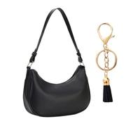 Bolso de Hombro Media Luna con Colgante de Borla, Negro - Bolso Liviano con Textura para Viajes Informales de Mujer