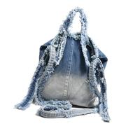 Bolso De Hombro Mezclilla Lavado con Flecos Coreanos Otoño E Invierno Cruzado Tela Vaquera con Borlas Gran Capacidad para Mujer Mezclilla Multiusos