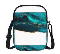 Bolso de hombro moderno y elegante de poliéster color verde azulado dorado con ágata sobre fondo blanco, bolso cruzado con cremallera - Bolso para mujer