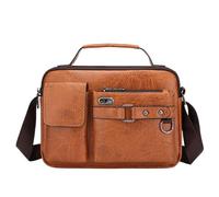 Bolso de hombro para hombre retro PU gran capacidad maletín multifuncional de cuero bolsa de computadora para uso diario profesión, caqui, talla única