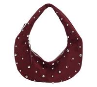 Bolso de hombro para mujer, de ante sintético, con tachuelas, con cremallera, remache de media luna, para escuela, trabajo, uso diario, Red, 12.99x0.79x7.48(inch)