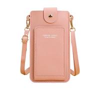 Bolso de hombro para mujer, de piel artificial, color sólido, transparente, para teléfono móvil, bolso de hombro, Pink, Talla única