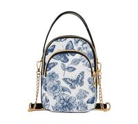 Bolso de hombro para mujer, elegante, para teléfono celular, correa de cadena, acolchado, con cremallera, bolso de bolos para mujer, diseño botánico de flores retro mariposa