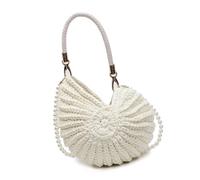 Bolso de hombro para mujer, elegante, tejido a mano, bolso de mano con asa superior, bolsa de mensajero, bolsa de conchas marinas, Leche blanca, Talla única