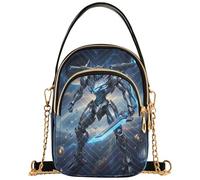 Bolso de hombro para mujer, estampado con correa de cadena, bolso cruzado acolchado con cremallera, bolso de mano guerrero Cool Mecha, 5.9 x 3.1 x 8.25 pulgadas