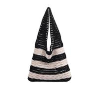 Bolso de Hombro para Mujer Rayas Blancas y Negras Bolso Mujer Bolso Bandolera Bolsa Playa Bolsa Shopper Tote Bag Bolsos Tejidos Crochet de Mano Bohemio Bolso Hombro,para el Trabajo,Compras,Escuela