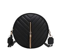 Bolso de hombro para mujer, tendencia de moda, redondo, borla, bolso de hombro, bolso de hombro, deportivo, para mujer, Negro , Talla única