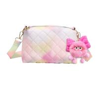 Bolso De Hombro Para Niñas De 1 Pieza, Cole De Felpa Con Lazo De 1 Pieza, Mini Bolso De Hombro, Lindo Bolso De Arcoíris, Bolso De Moda Para Niñas, Bolso De Hombro Ajustable