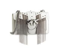 Bolso de hombro Pinko mini de piel con flecos metálicos Love Blanco