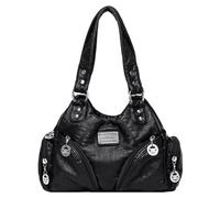 Bolso de hombro retro con remaches para mujer, múltiples bolsillos, correa desmontable, casual, bolsa de viaje para mujer, Black, 290.00x220.00x110.00mm/11.42x8.66x4.33inch