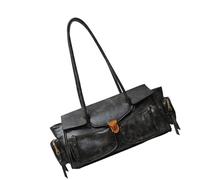 Bolso de hombro retro para axilas de gran capacidad con múltiples bolsillos, para uso diario y ocasiones especiales, bolso de mano de poliuretano, Black, One Size