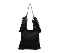Bolso de hombro vintage de color claro para las mujeres plegable con volantes guarnecido bolsa de hombro gran capacidad uno bolso de hombro bolso de gran capacidad, Negro